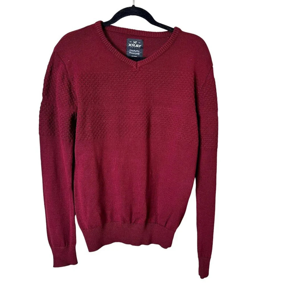 NORDSTROM XRAY Brand Textured Sweater Size Large Burgundy V Neck
